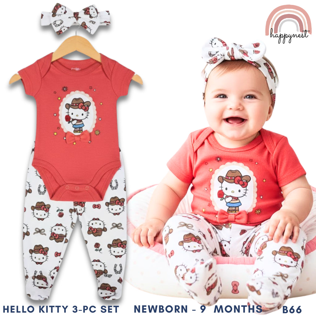 Hello Kitty 3-Pc Baby Girl Set | Red & White Baby Outfit | Newborn - 9 Months | B66