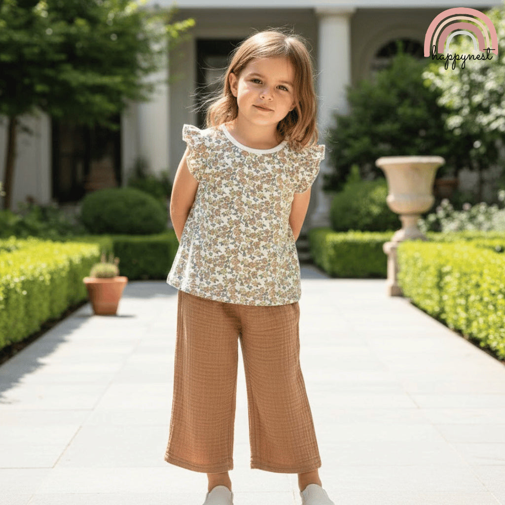Rabbit Bear Floral Garden 2-PC Ruffle Tee & Pants (AA497) | 2-6Y