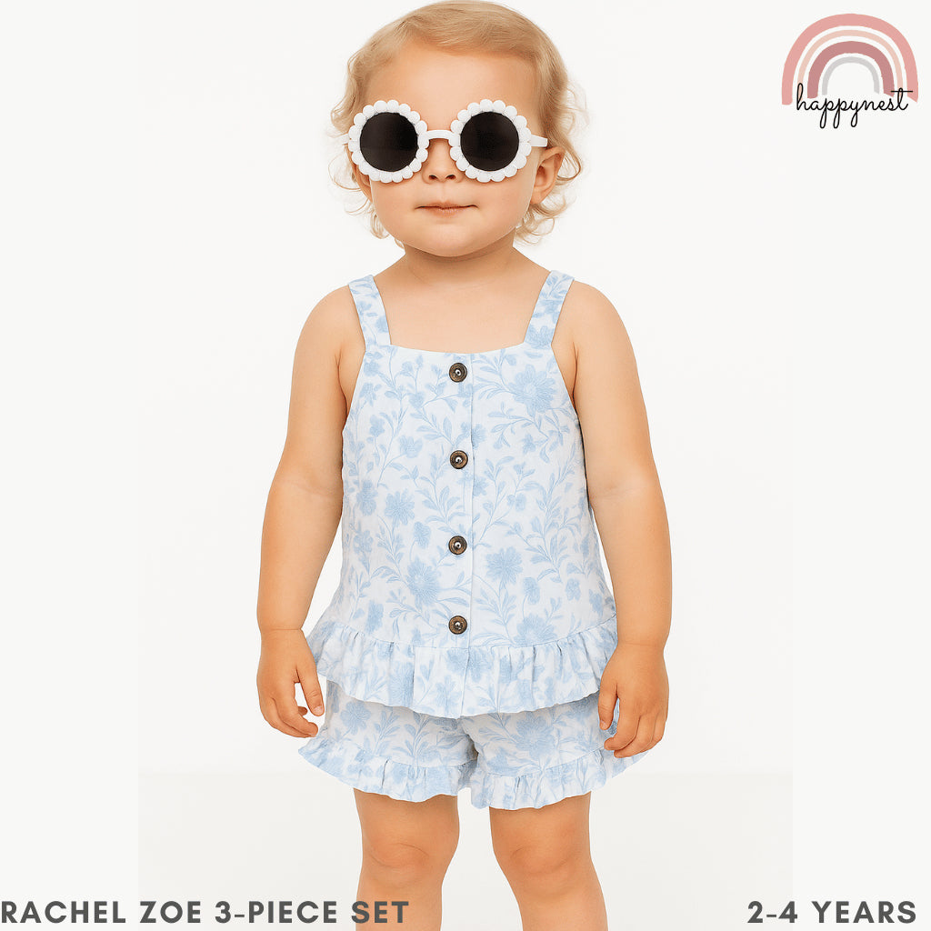 Rachel Zoe Blue Floral 3-Piece Set for Girls 2-4 Years | Summer Outfit AA250