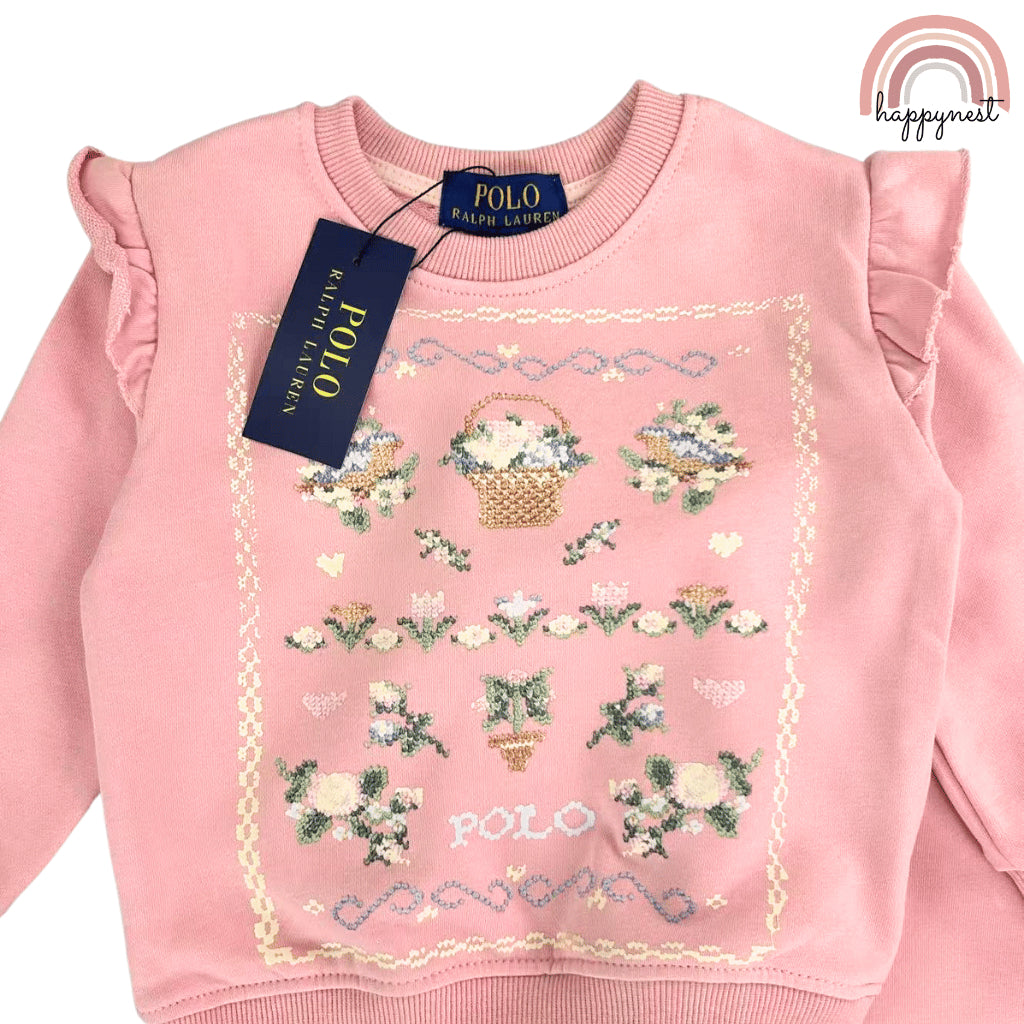 Polo Girls Tracksuit – Floral Sweatshirt & Jogger Pants Set | Overruns Quality | 2–8 Years (SS524)