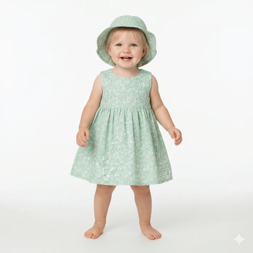 Adorable Mint Green Floral Dress and Hat Set for Baby Infant Girls 3-24 Months AA375