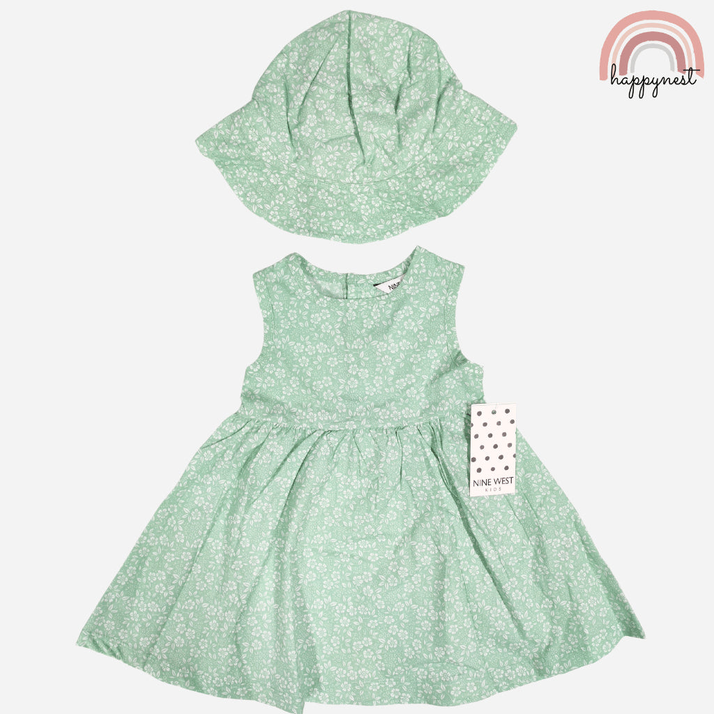 Adorable Mint Green Floral Dress and Hat Set for Baby Infant Girls 3-24 Months AA375