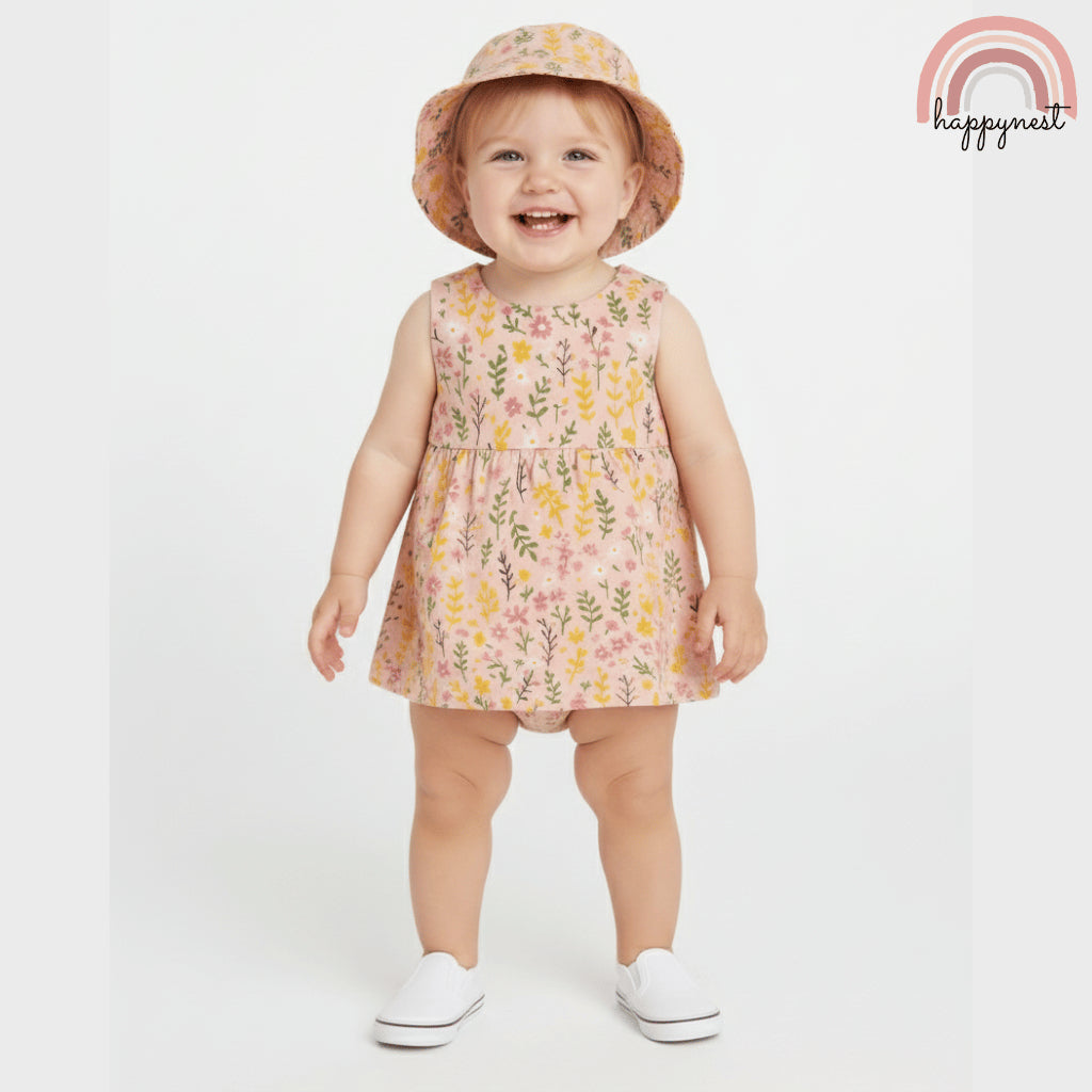 Pink Meadow Floral Dress & Hat Set for Girls 12-24M AA380