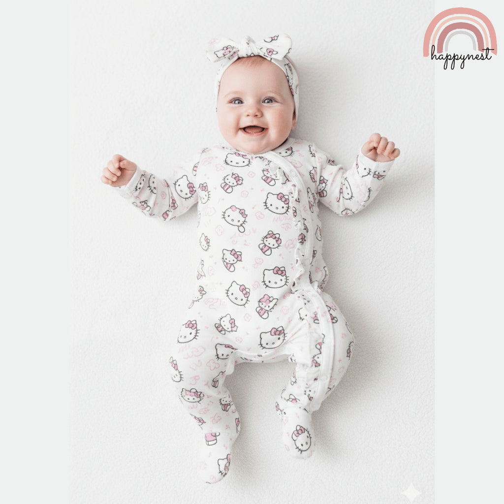 Hello Kitty Baby Footed Romper NB & 9M Soft Cotton Pajama Sleepsuit AA394