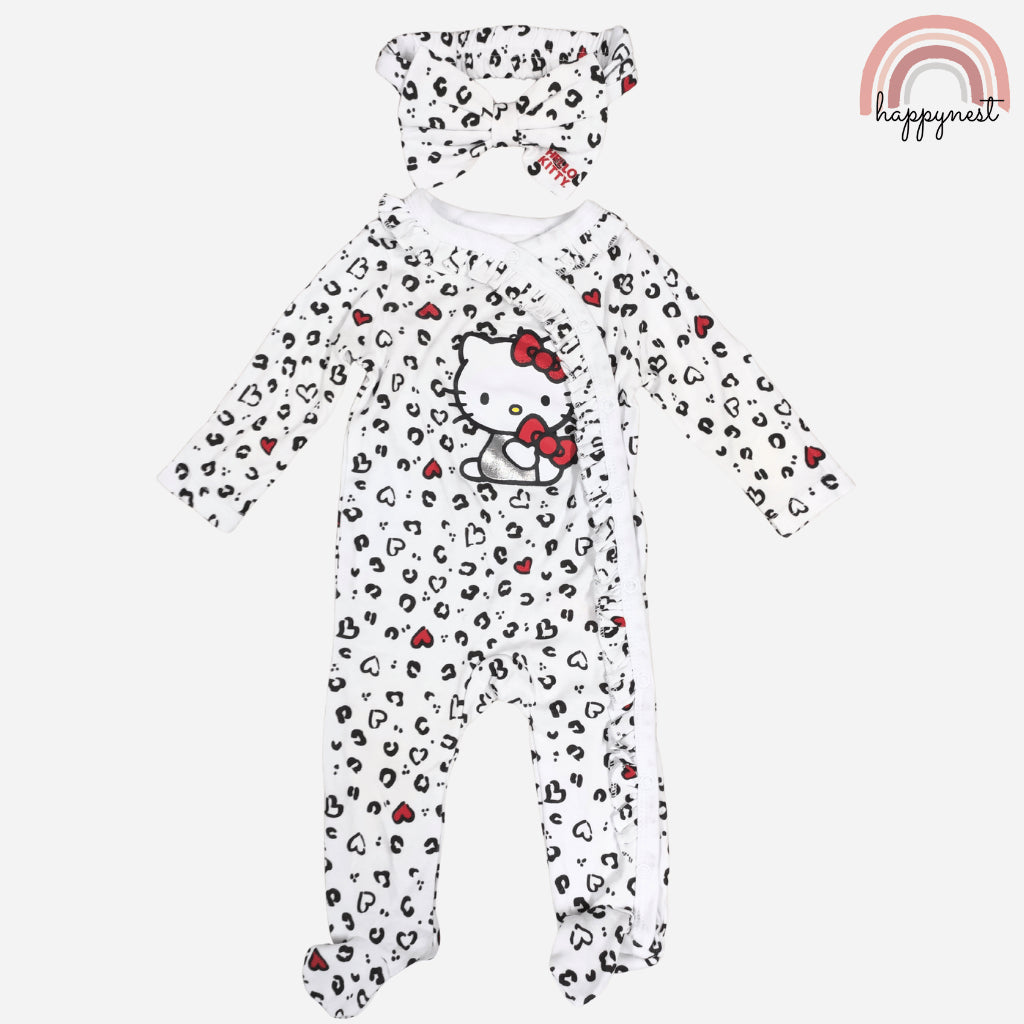 Hello Kitty Baby Overalls Leopard Print Footed & Headband Set AA394 Newborn - 9 Months