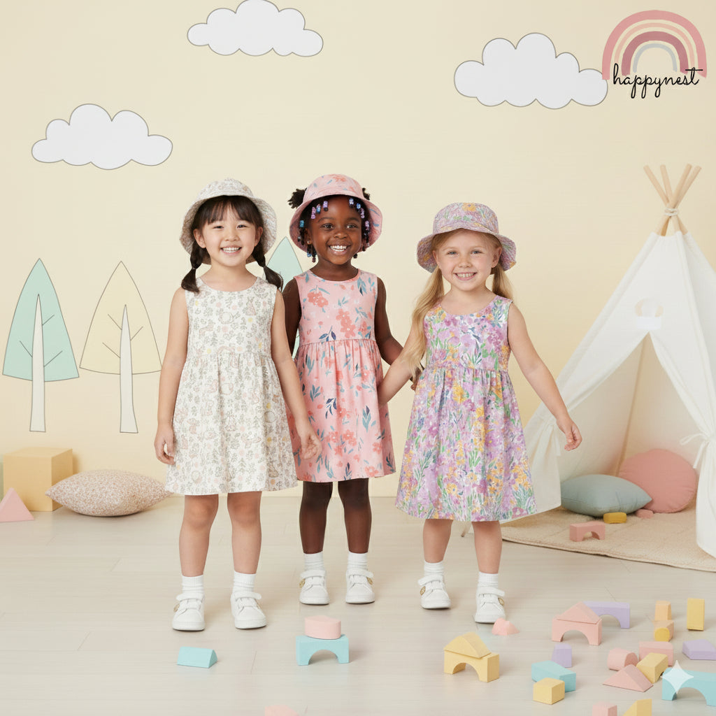 Nine West Dress with Hat for Girls Floral Sleeveless 4-7 Years Old AA369 Group