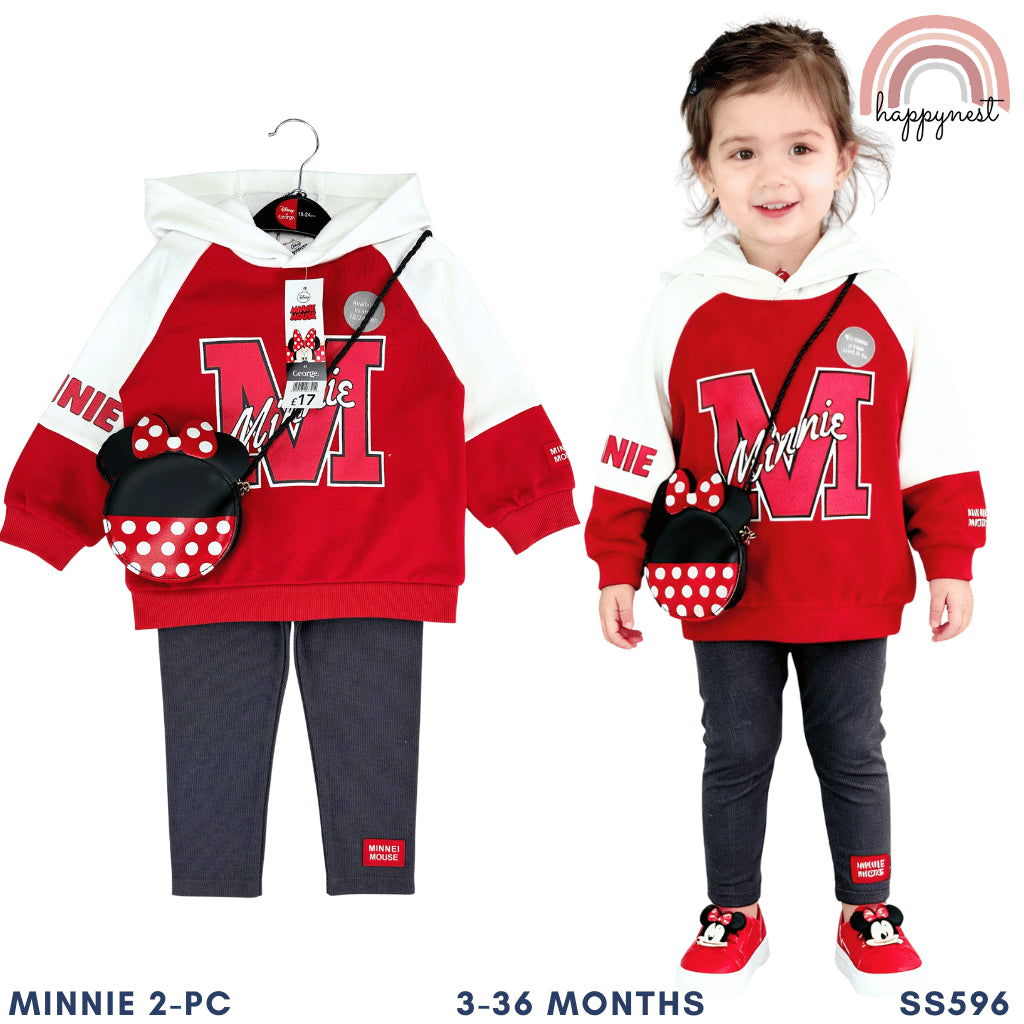 MINNIE MOUSE Girls 3PC Set Baby Toddler Hoodie Sweater Leggings 3M-36M SS596