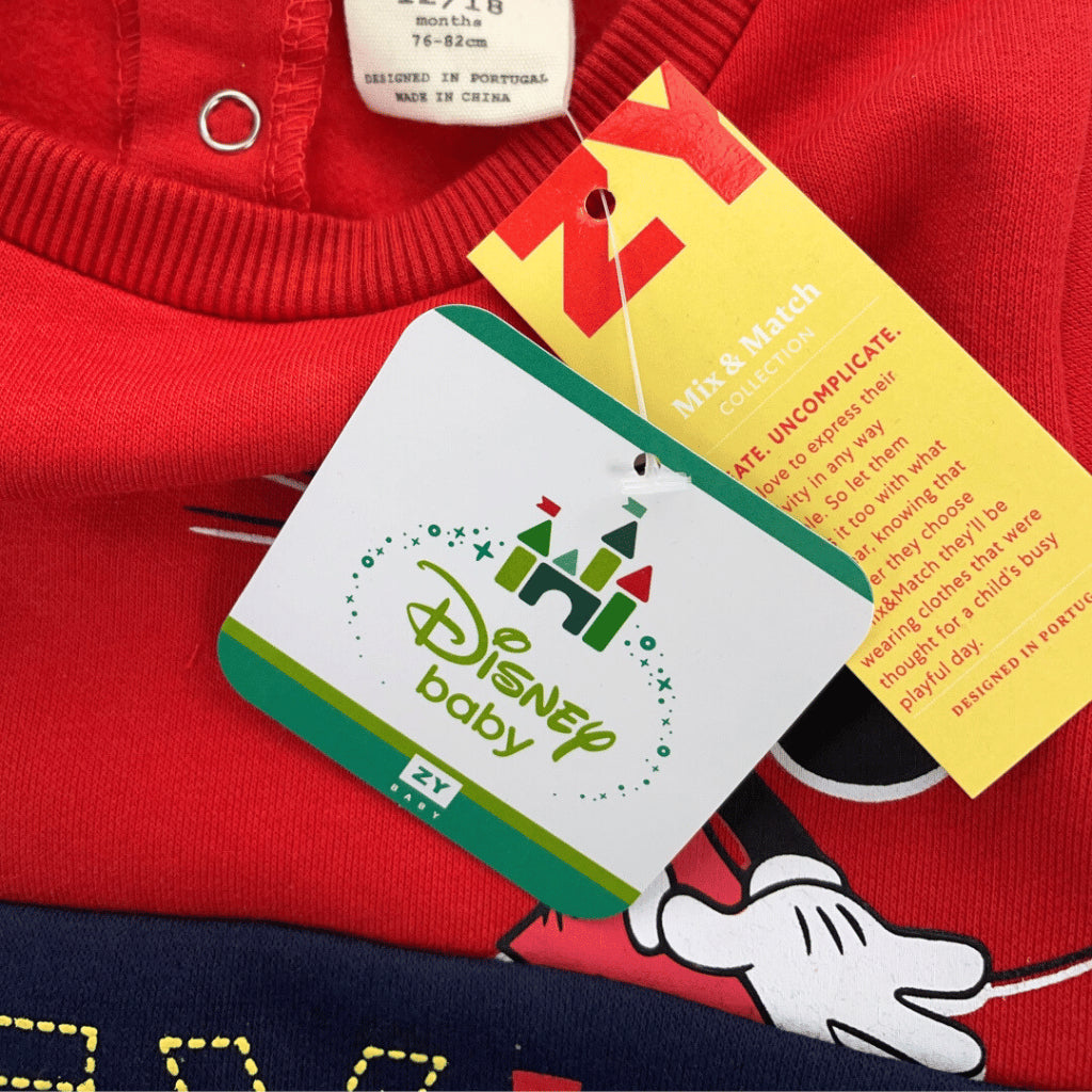 Disney Mickey Terno Set Baby Boys Color Block Sweatshirt Joggers Navy Red 6-36M SS636
