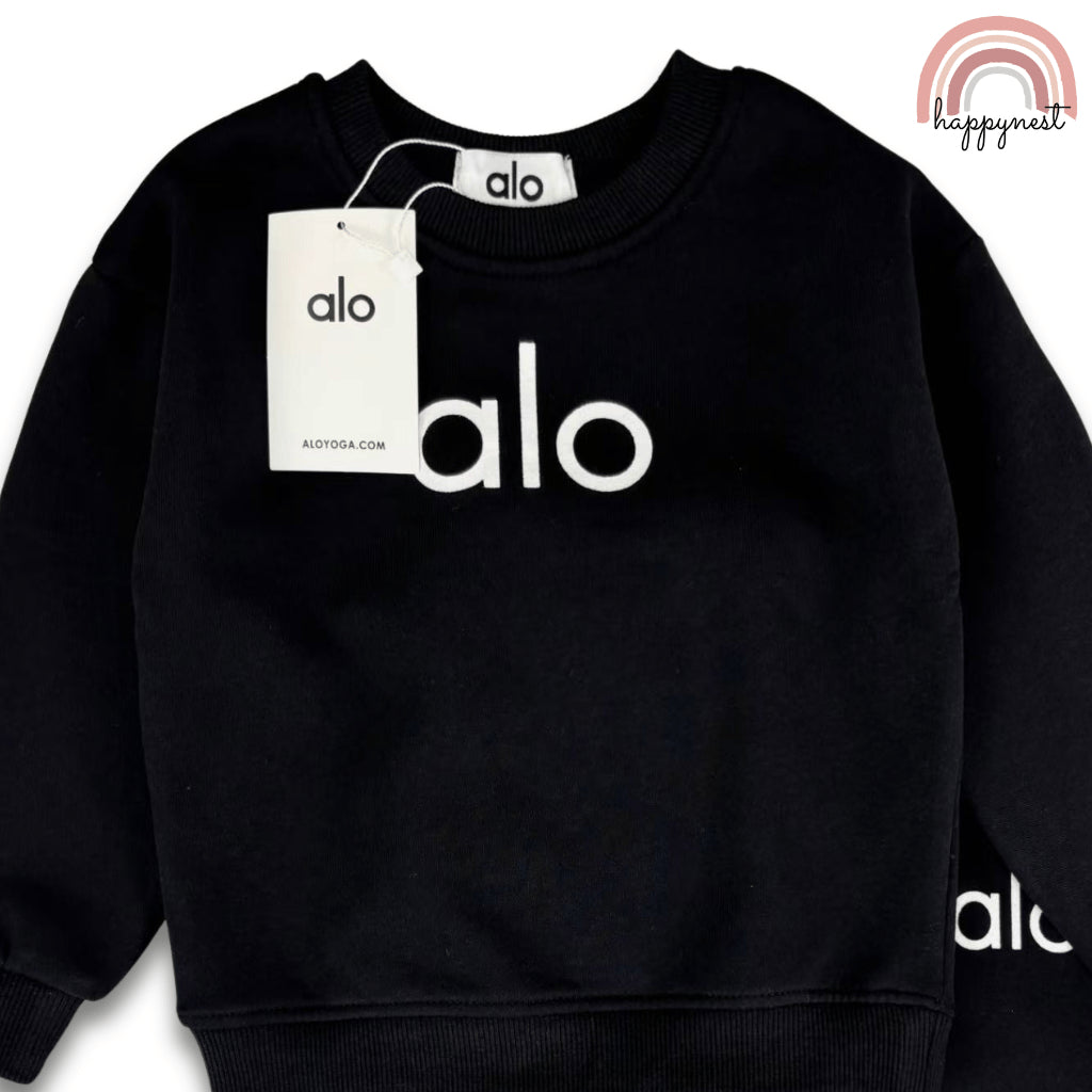 Alo Kids Terno Set Sweatshirt & Jogger Pants Unisex Black 2-8 Years SS644
