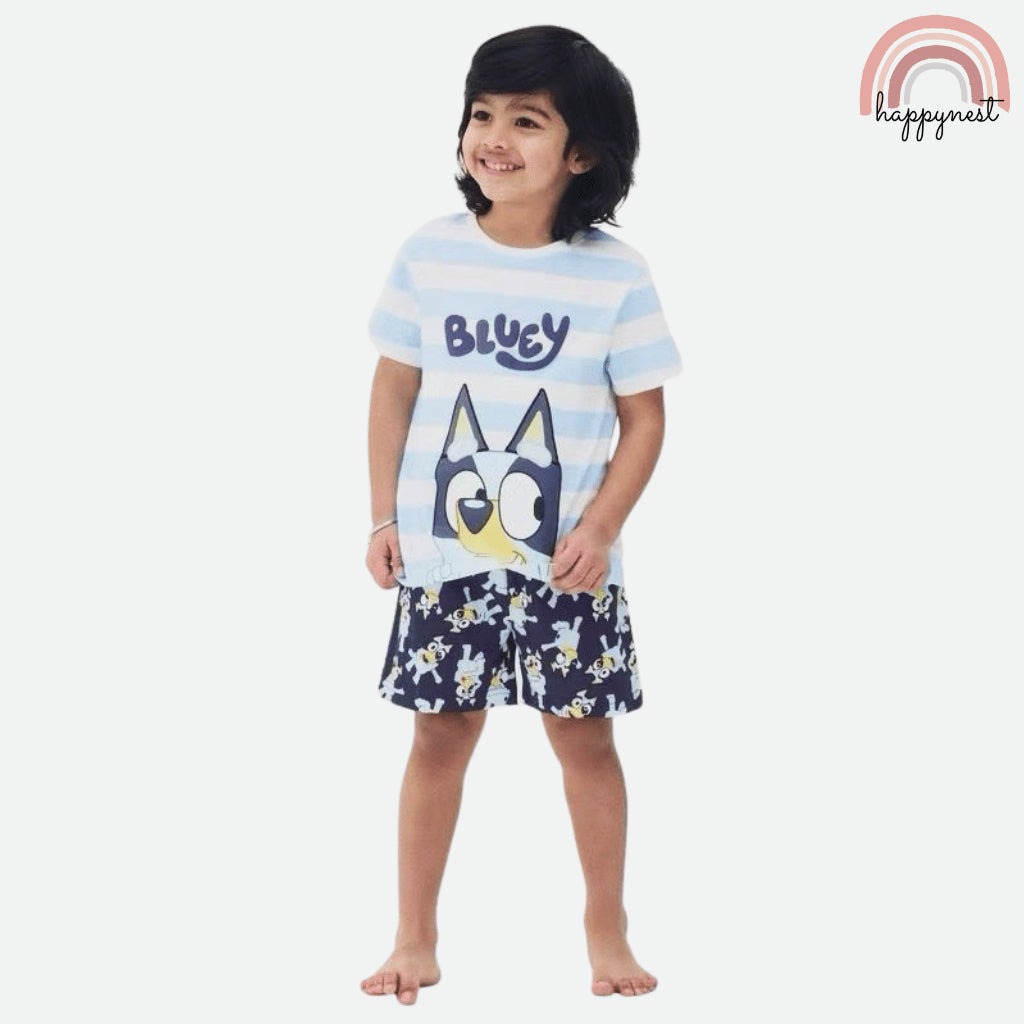 Kids Bluey Stripes 2-Pc Set - Striped Tee & Printed Shorts (Ages 2-10) AA470