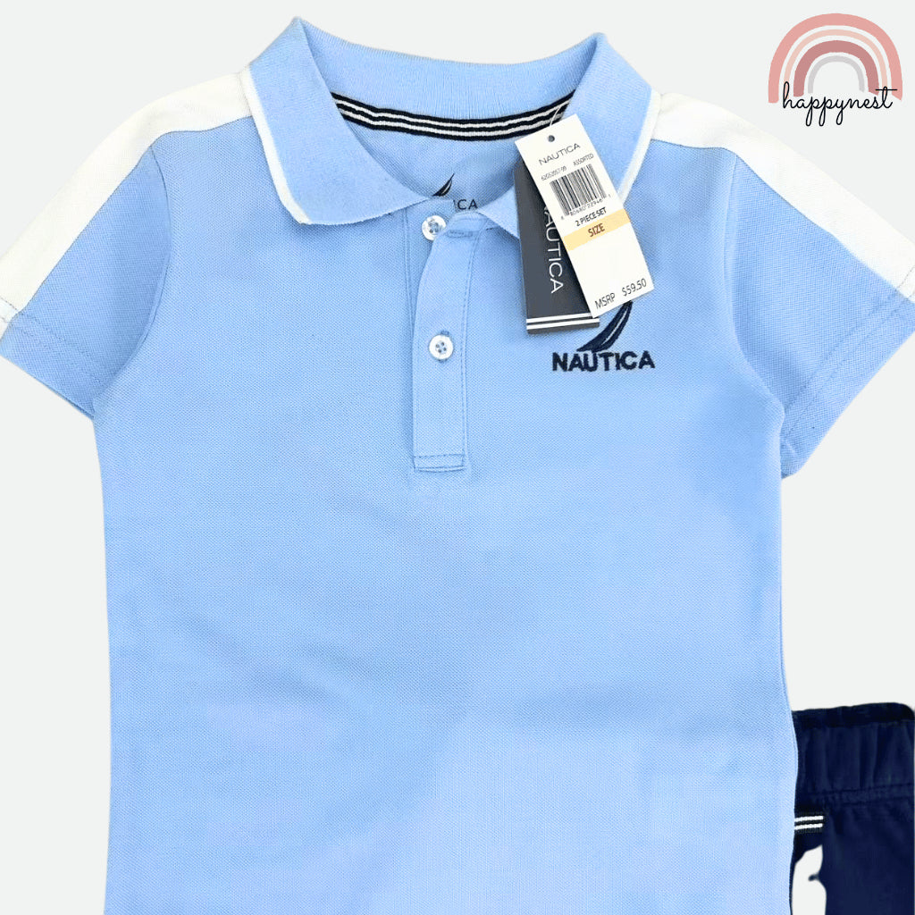 Nautica Kids 2-Pc Polo Set - Light Blue Shirt & Navy Shorts | Boys 2-10Y (AA471)