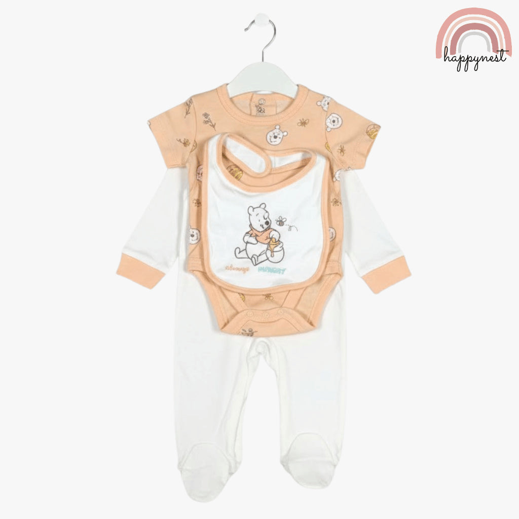 Disney Winnie the Pooh Baby 3-Pc Set | Sleepsuit, Bodysuit & Bib | 3-9 Months (B2)