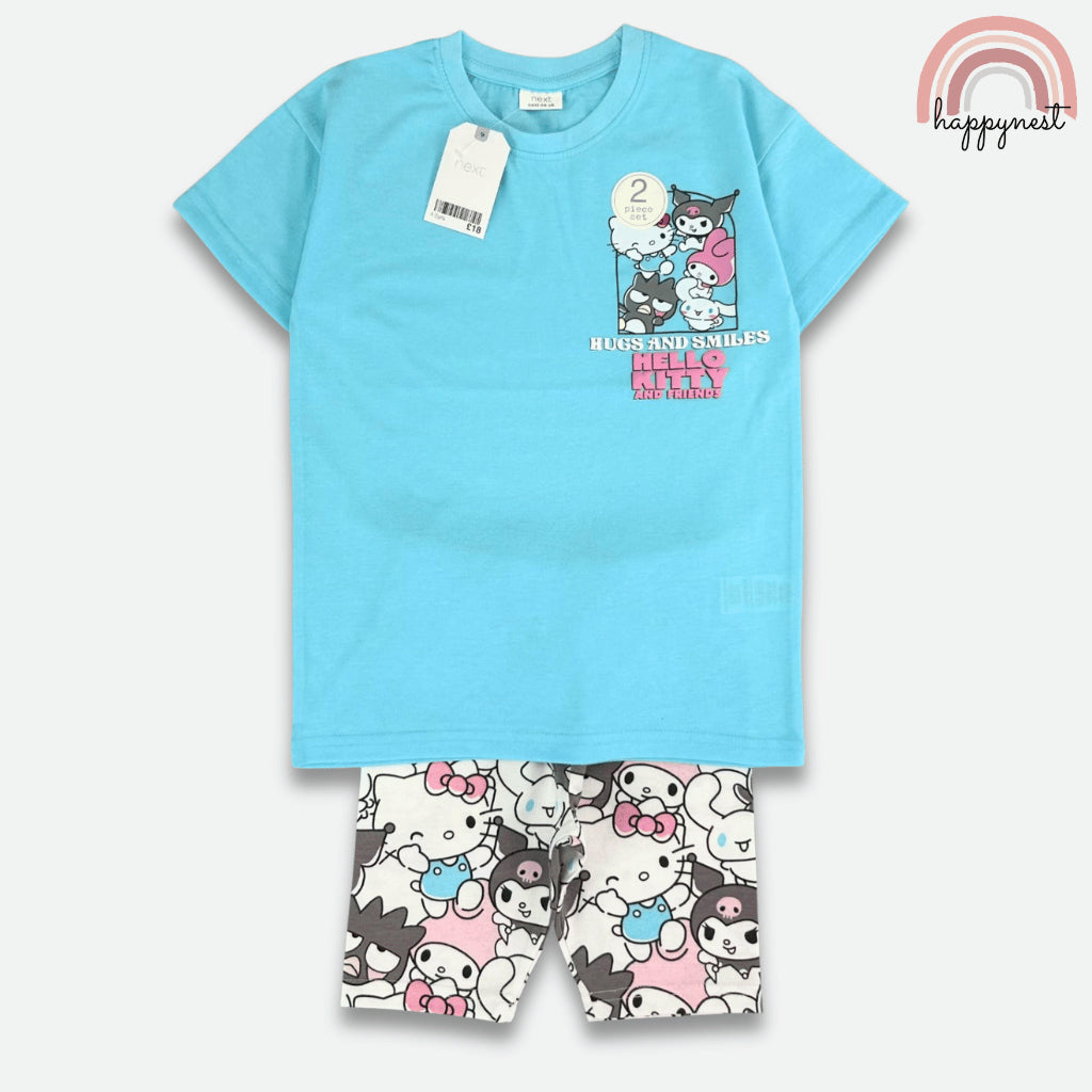 Hello Kitty & Friends Girls 2-Pc T-Shirt & Bike Shorts Set | Sky Blue | 2-10 Years (AA482)