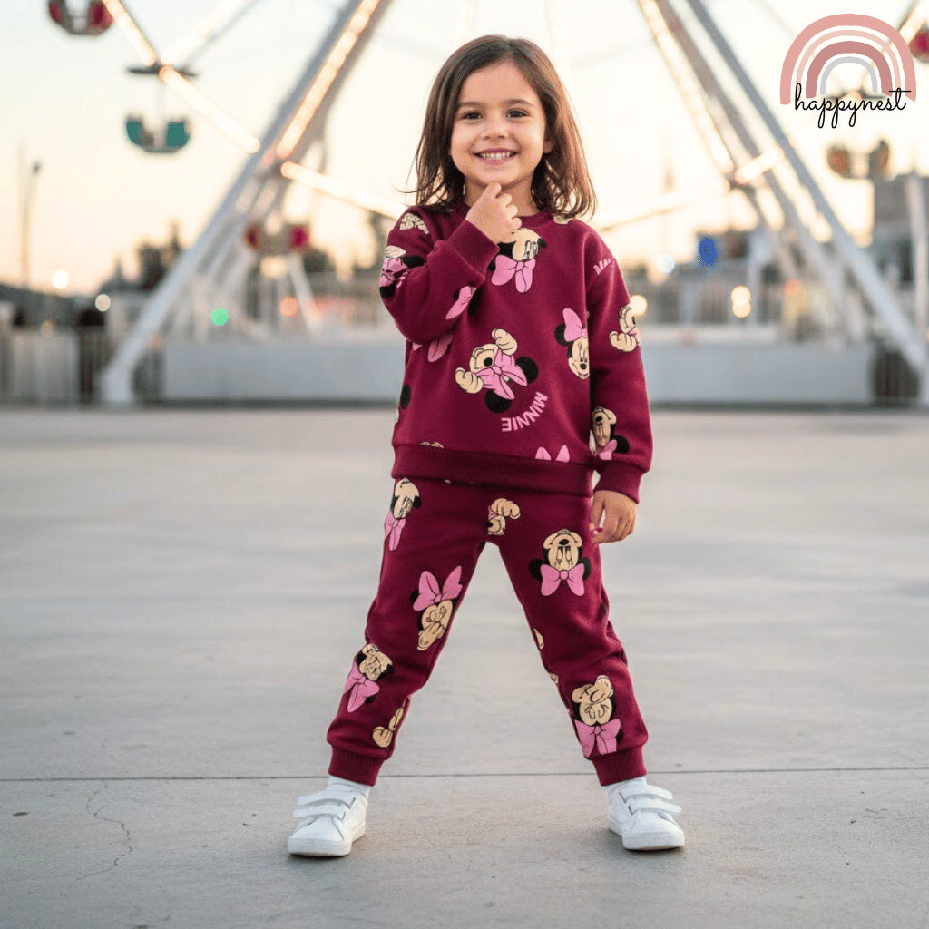 Minnie Girls 2-Pc Pullover & Jogger Set | Maroon Minnie Print | 2-8 Years (SS683)