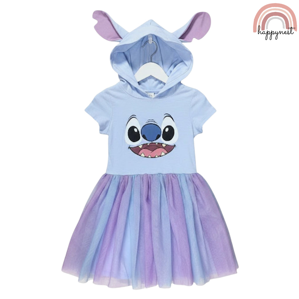 Stitch Kids Hooded Tulle Dress - Cute Character Tutu Dress for Girls (D4)
