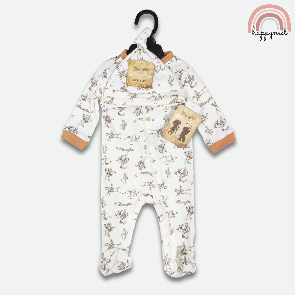 Wrangler Baby 2-Pc Sleepsuit & Hat Set | Cowboy Print (B55) 3 - 9 Months