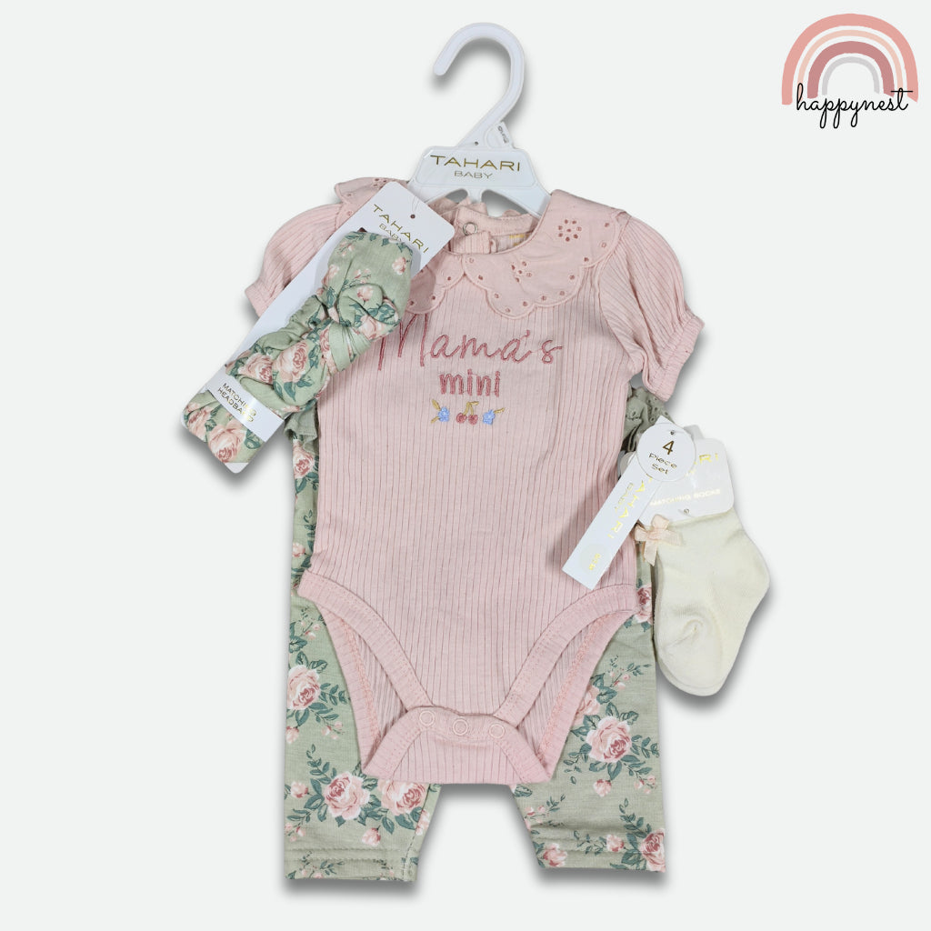 Tahari 4-Piece Baby Girl Set | Floral "Mama's Mini" Outfit | 3-9 Months | B64