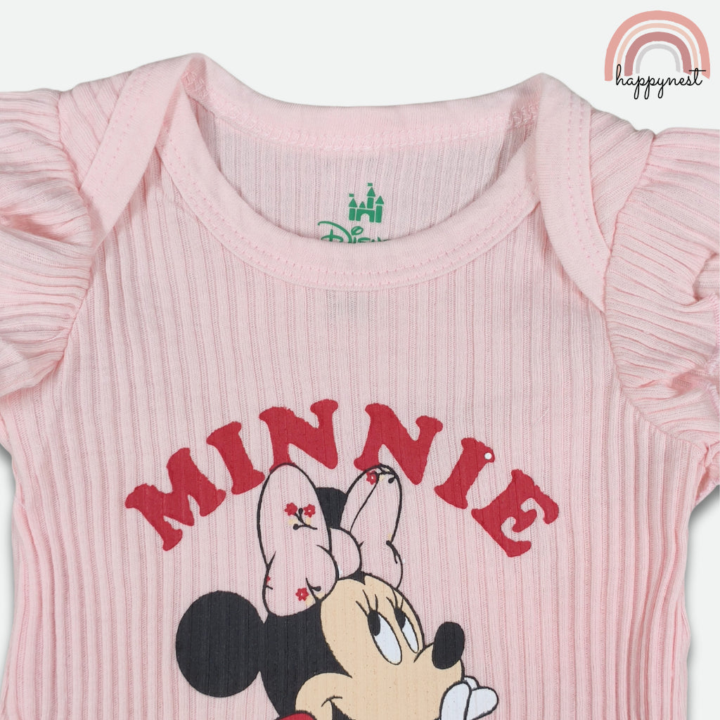 Minnie Baby Girl 3-Pc Pink Ribbed Set | Classic Disney Style | 3-24 Months | B75