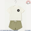 Kids Clothes Set 2pcs Bear Paw Shirt and Shorts Outfit for Girls 7-8 Years AA336