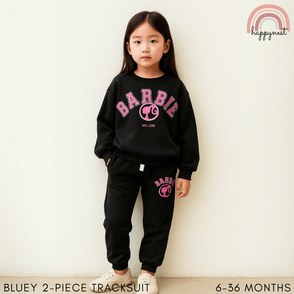 Barbie Kids 2PC Tracksuit – Black Sweatshirt & Jogger Pants Outfit | 4–7 Years (SS530)