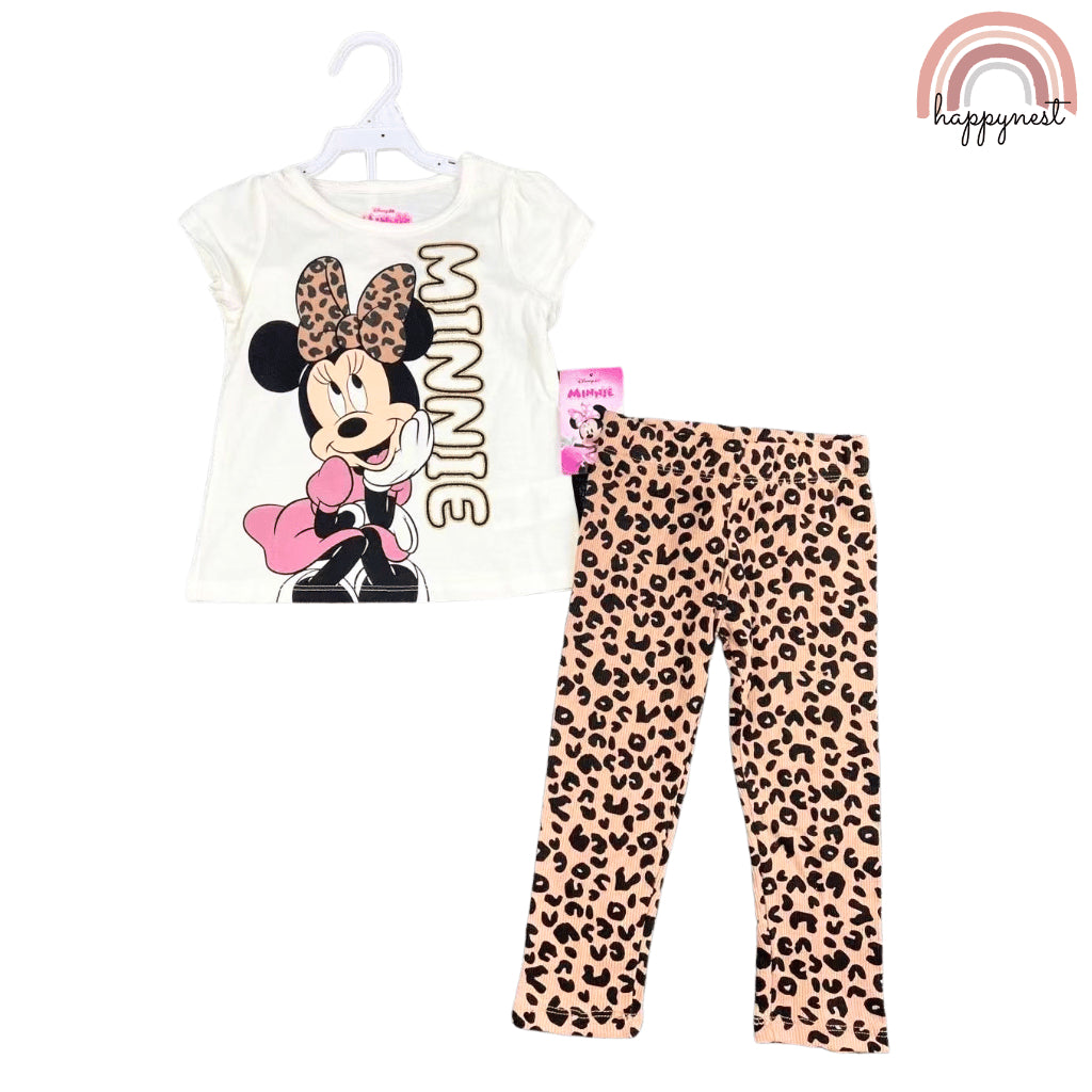 Minnie Girls Leopard Bow Friends Tee & Leggings Set 2–7Y Soft Cotton AA304