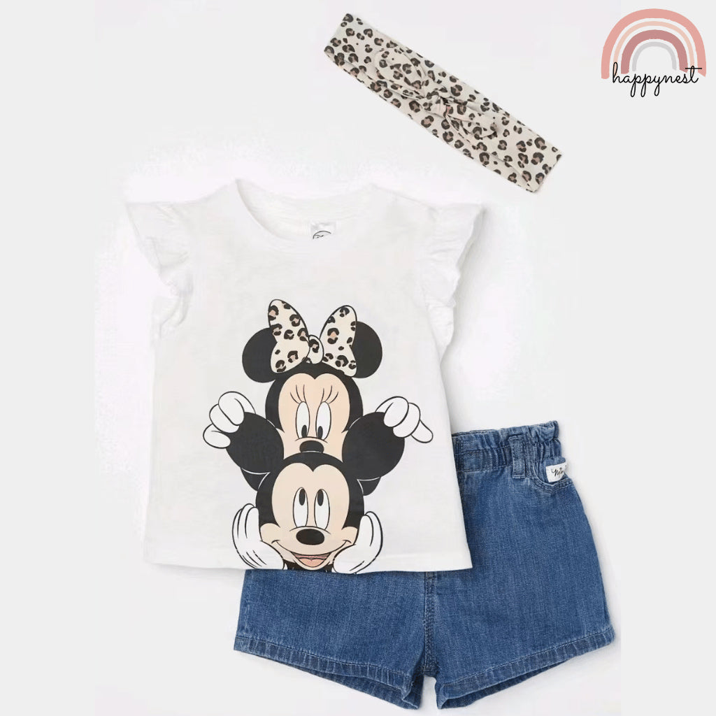 Minnie Shirt Denim Shorts Set 3-Piece Set for Girls 2-8 Years AA176