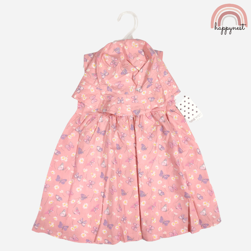 Cute Butterfly Print Dress and Hat Terno for Little Girls 4-7 Years AA376