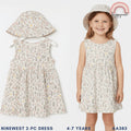 Woodland Bunny Print Dress & Hat Set for Girls 4-7Y AA383