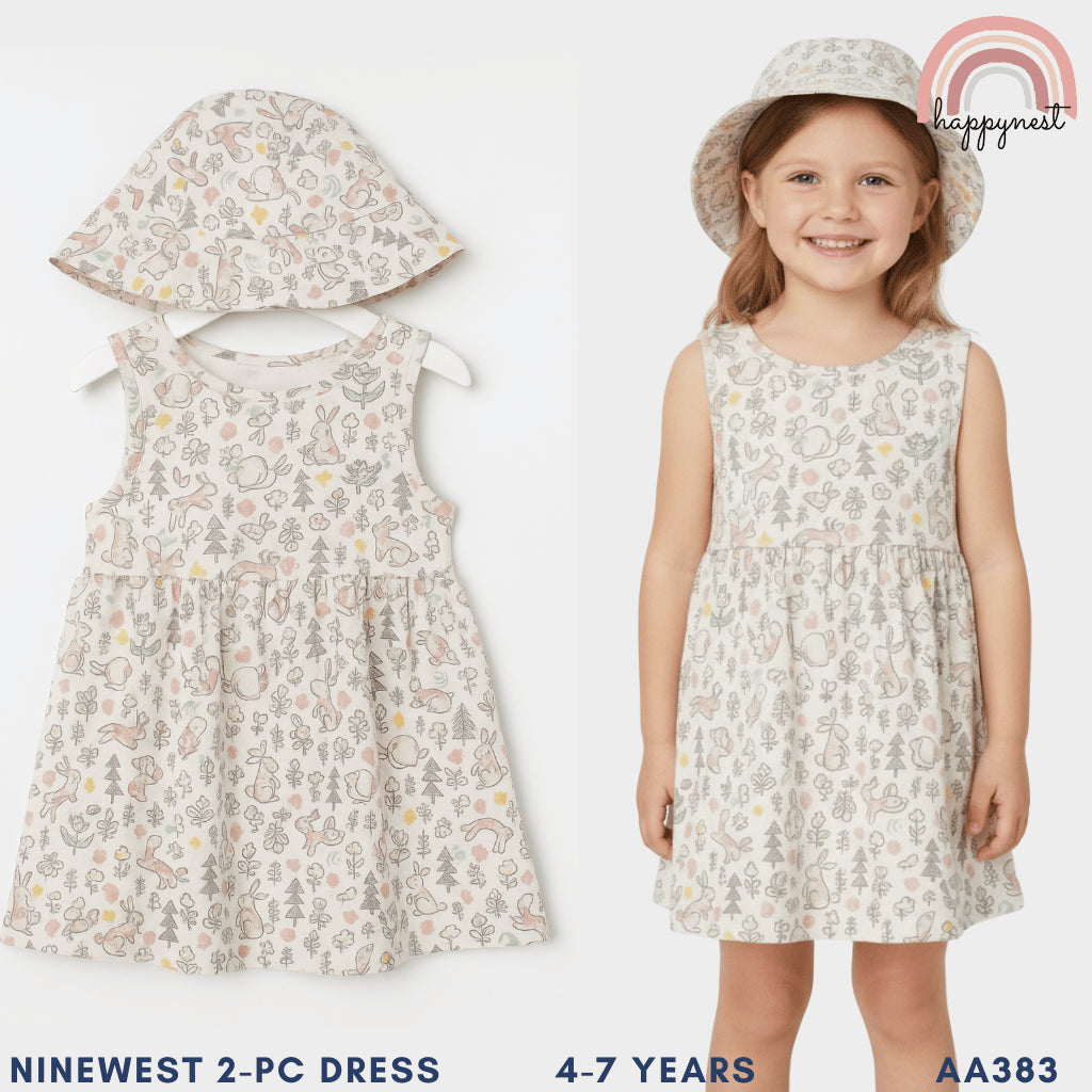 Nine West Dress with Hat for Girls Floral Sleeveless 4-7 Years Old AA369 Group