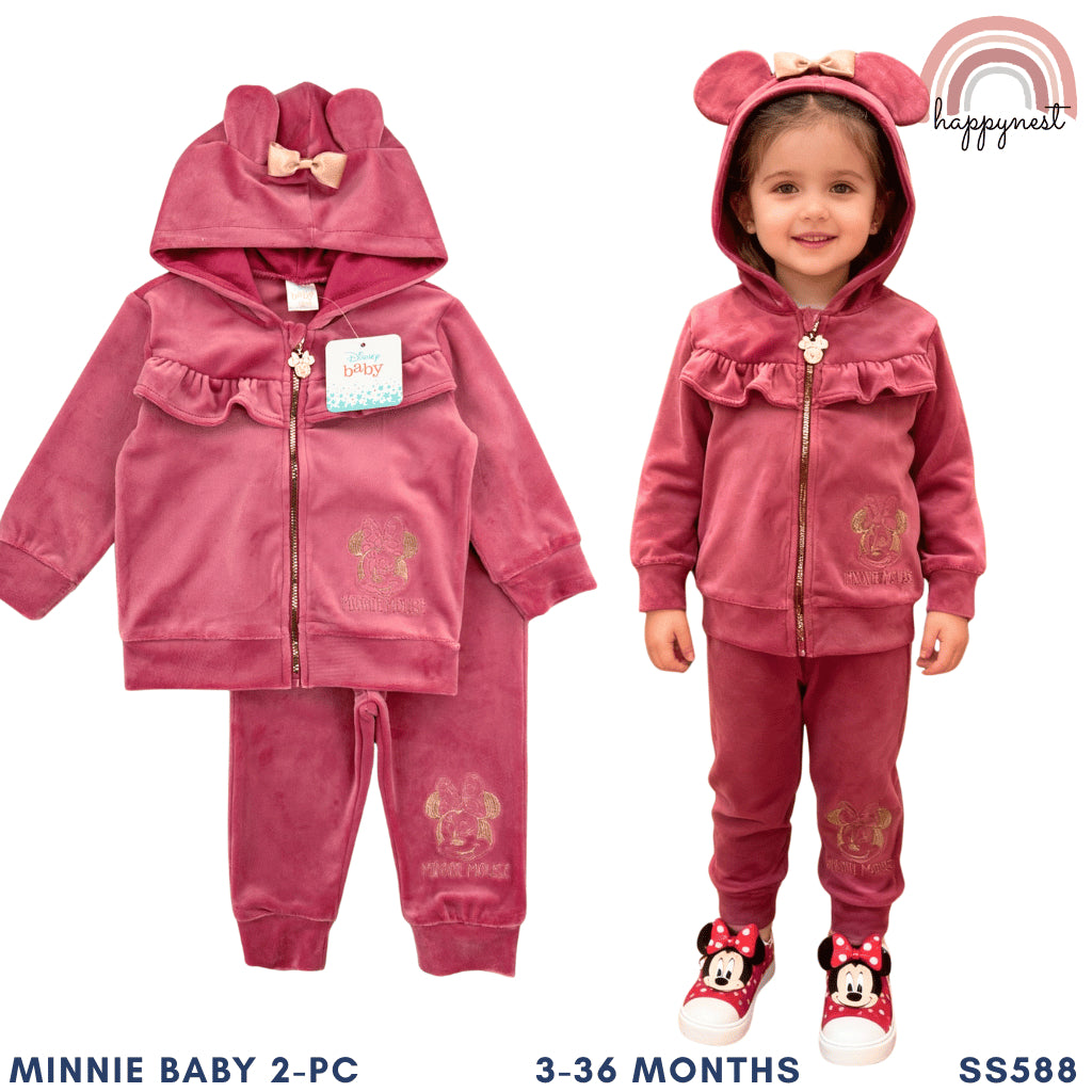 Baby Girl Minnie Dusty Rose Velour Terno (3-36M) | SS589