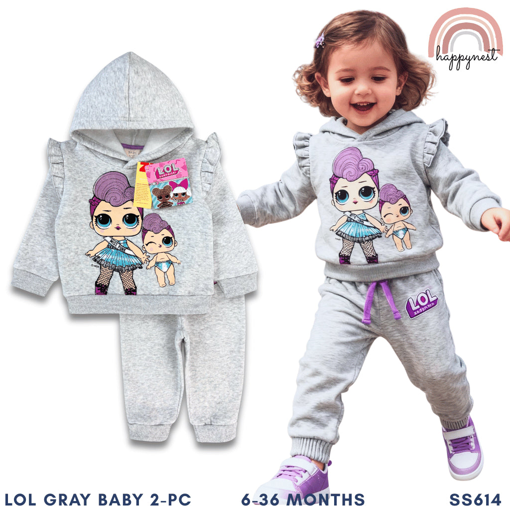 LOL Surprise! Baby Girl 2PC Set Gray Ruffle Hoodie Jogger Pants Fashion 6-36 Months SS614