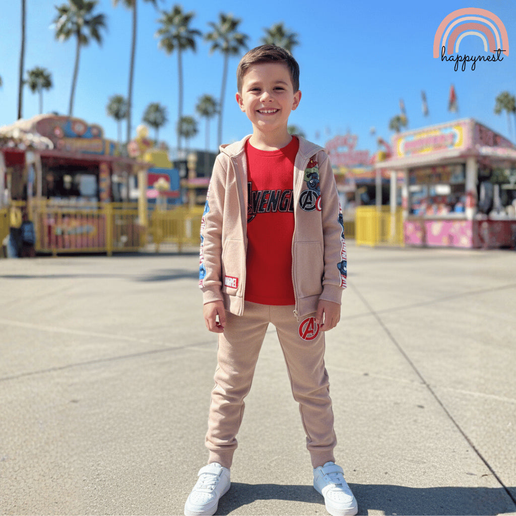 Marvel Avengers Beige Hoodie & Pants 3-Pc Set for Boys 2-8Y SS642