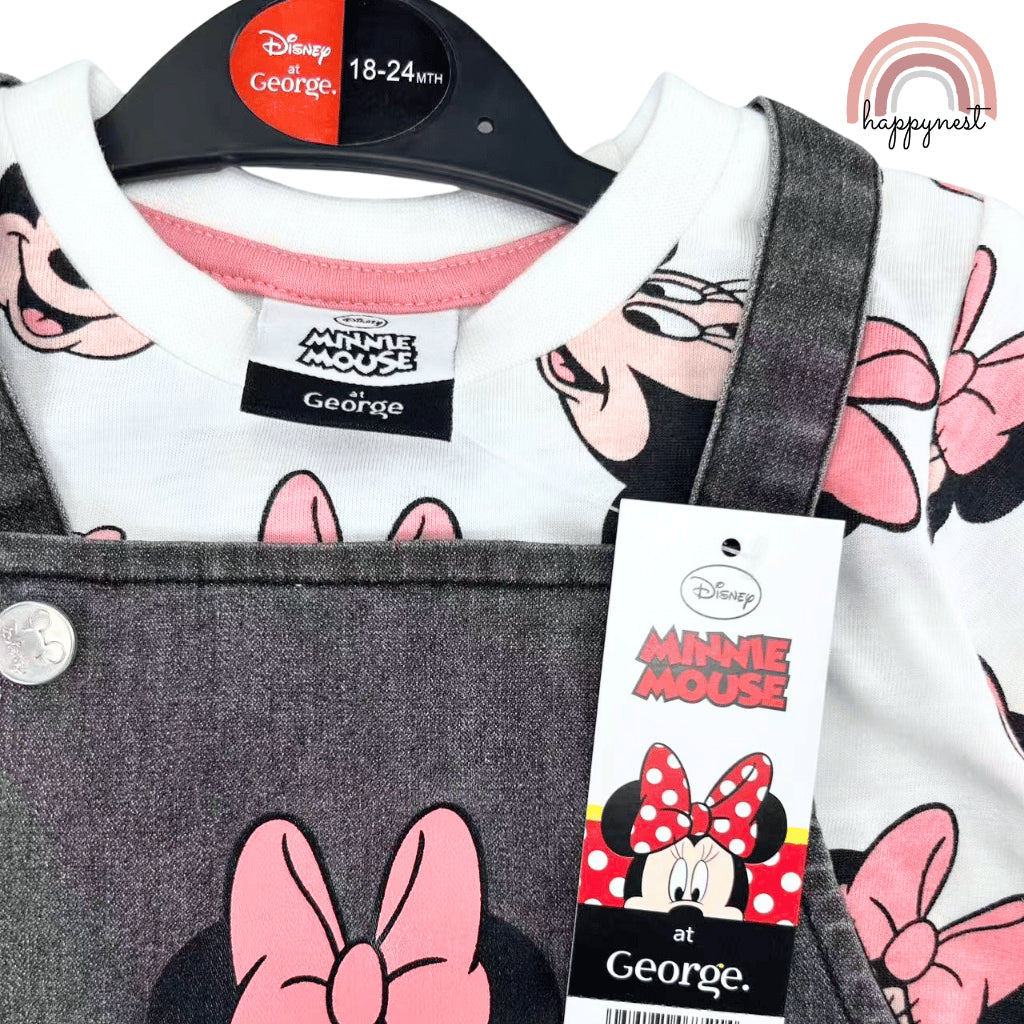 Minnie Baby 2-Pc Pinafore Dress & Tee Set | Grey Denim Style | 0-36 Months (AA479)