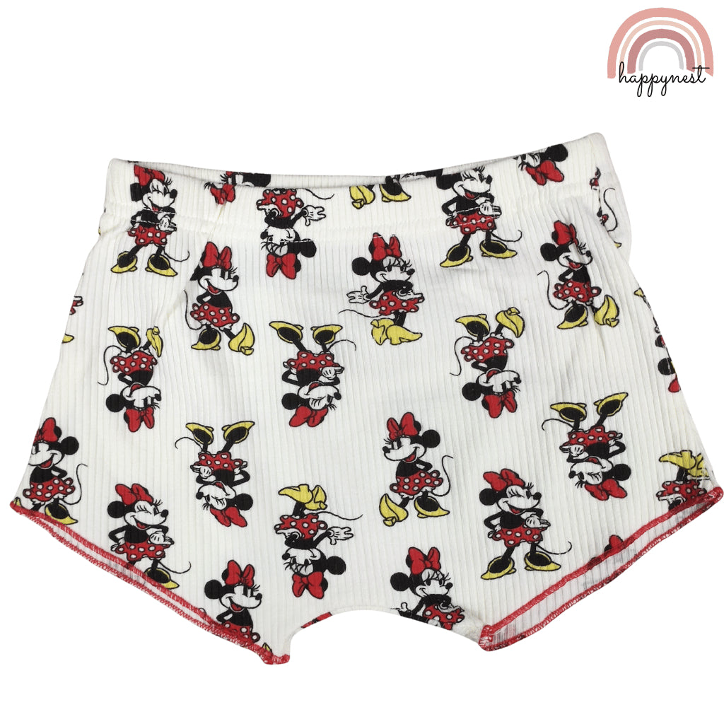 Disney Minnie Mouse Toddler Girls 2-Pc Ruffle Set | White Ribbed Cotton | 12-24 Months (B6)