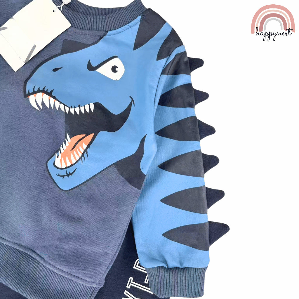 Dino Boys 2-Pc Pullover & Jogger Set | Navy Blue Tracksuit | 3D Spikes | 2-8 Years (SS682)
