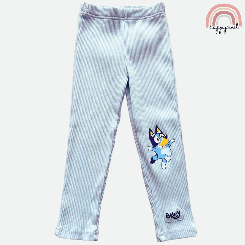Bluey Girls 2-Pc Long Sleeve Top & Ribbed Leggings Set | Grey & Blue | (SS685) 1-4 Years