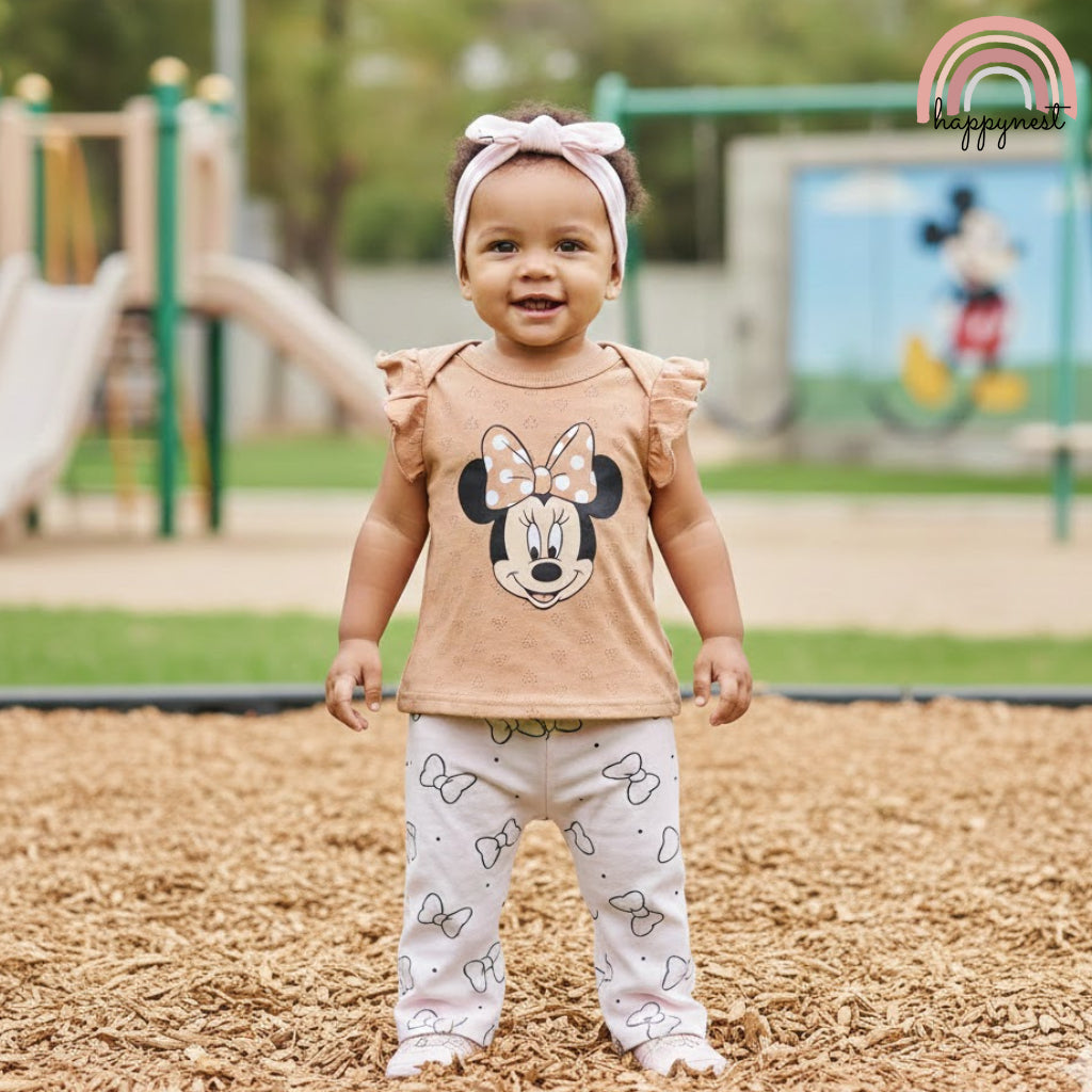 Minnie Baby Girl 3-Pc Flutter Set | Tan & Pink | 3 - 24 Months | B72