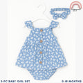 Baby Girl OOTD Blue Floral 3-Piece Set Dress Headband 0-12 Months AA312