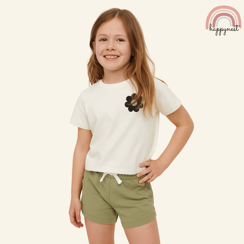 Kids Clothes Set 2pcs Bear Paw Shirt and Shorts Outfit for Girls 7-8 Years AA336