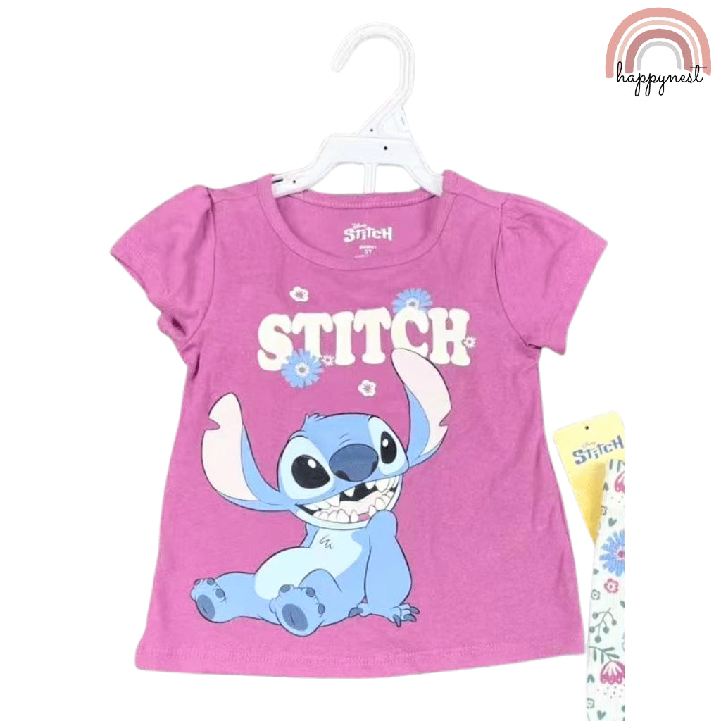 Stitch Tee & Floral Leggings 2-Piece Set for Girls 2–7 Years – AA306 | Comfy Fit