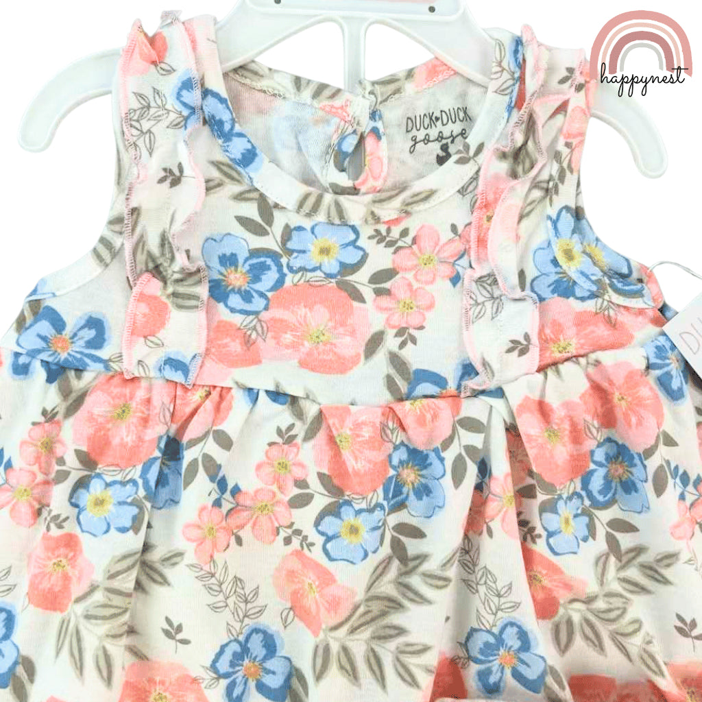 Floral 3-Piece Baby Set: Cute Dress, Bloomer & Reversible Sun Hat 6–24M – AA254
