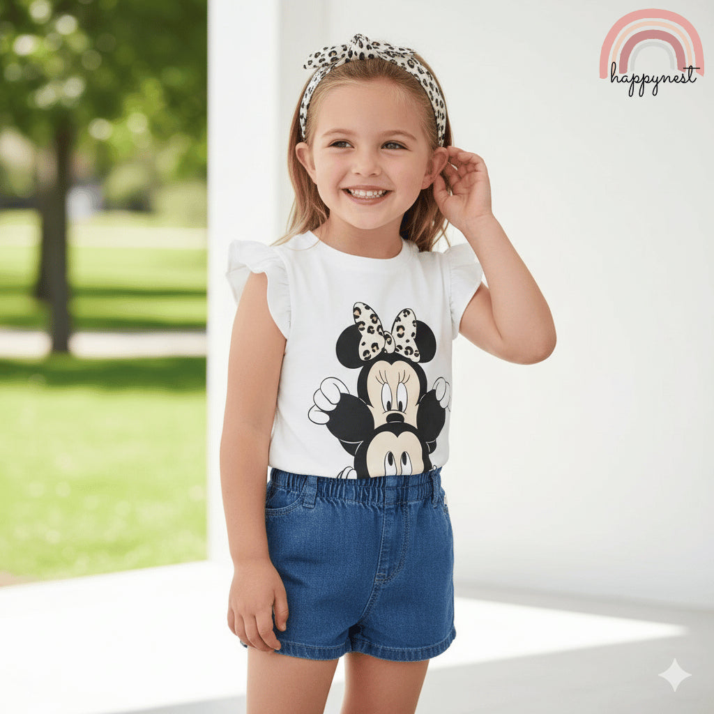 Minnie Shirt Denim Shorts Set 3-Piece Set for Girls 2-8 Years AA176