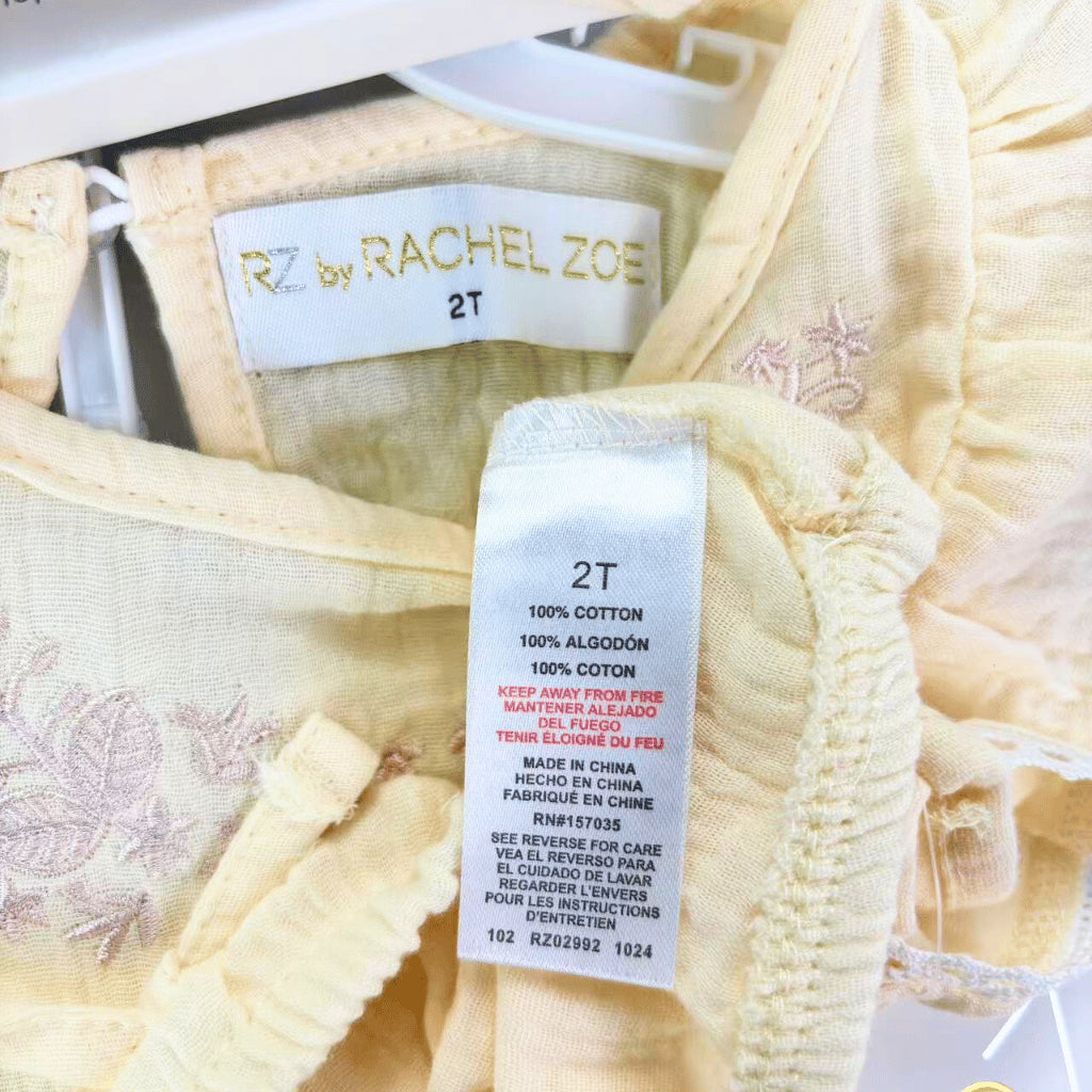 Rachel Zoe 3-Piece Yellow Baby Set with Embroidered Top, Pants & Bag (2–4 Years) | AA365