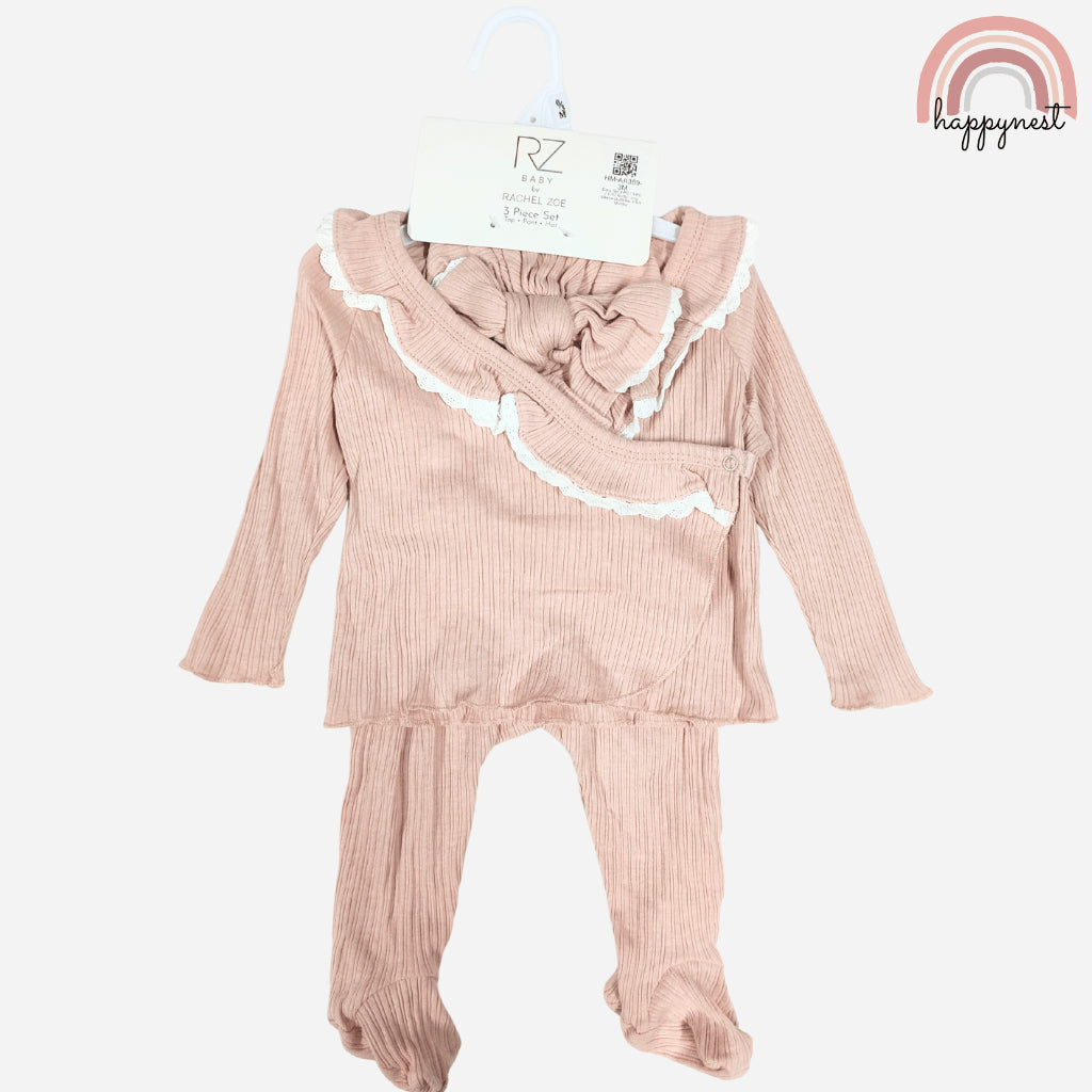 Baby Girl Overall Onesies Ruffle Ribbed Kimono Top & Pants Set 3-9M AA389