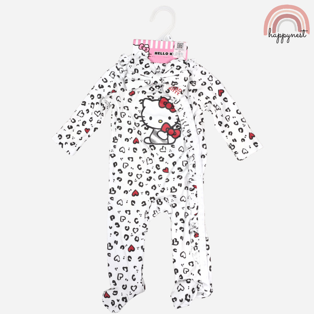 Hello Kitty Baby Overalls Leopard Print Footed & Headband Set AA394 Newborn - 9 Months