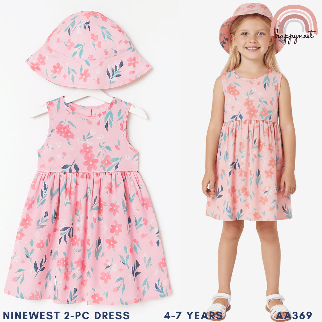 Nine West Dress with Hat for Girls Floral Sleeveless 4-7 Years Old AA369 Group