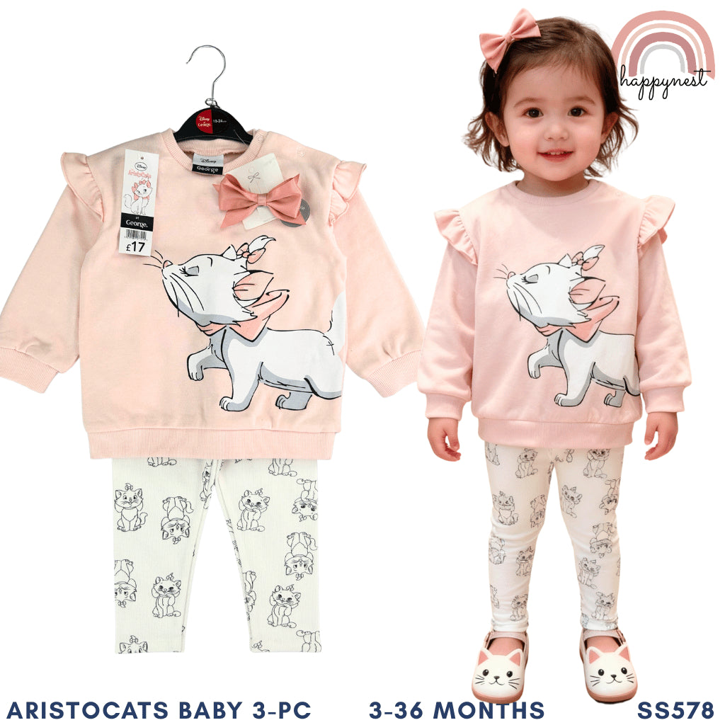 Disney Marie Cat 3-PC Terno Set Ruffle Pullover (3-36M) | SS578