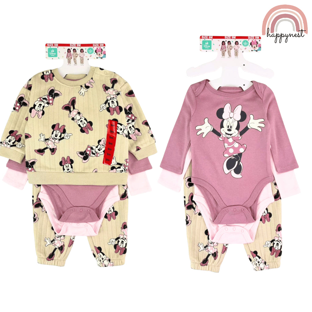 Minnie Disney 4PC Set Baby Toddler Pajama Sleepwear Bodysuit 9M-2Y SS597