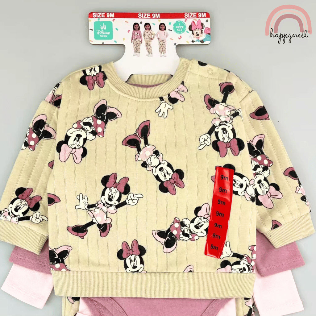 Minnie Disney 4PC Set Baby Toddler Pajama Sleepwear Bodysuit 9M-2Y SS597