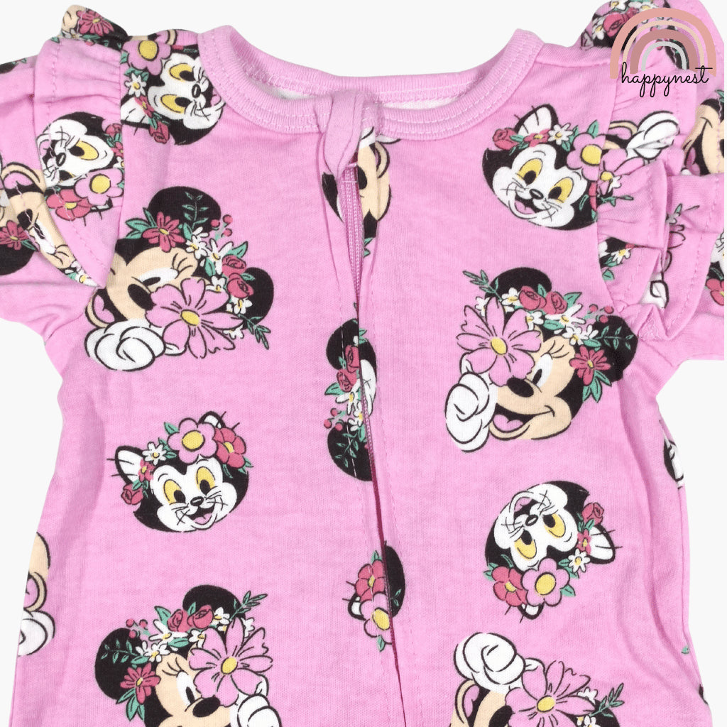 Disney Minnie Mouse Baby Girl 2-Pc Set | Floral Sleepsuit & Matching Hat | 0-9 Months (B3)